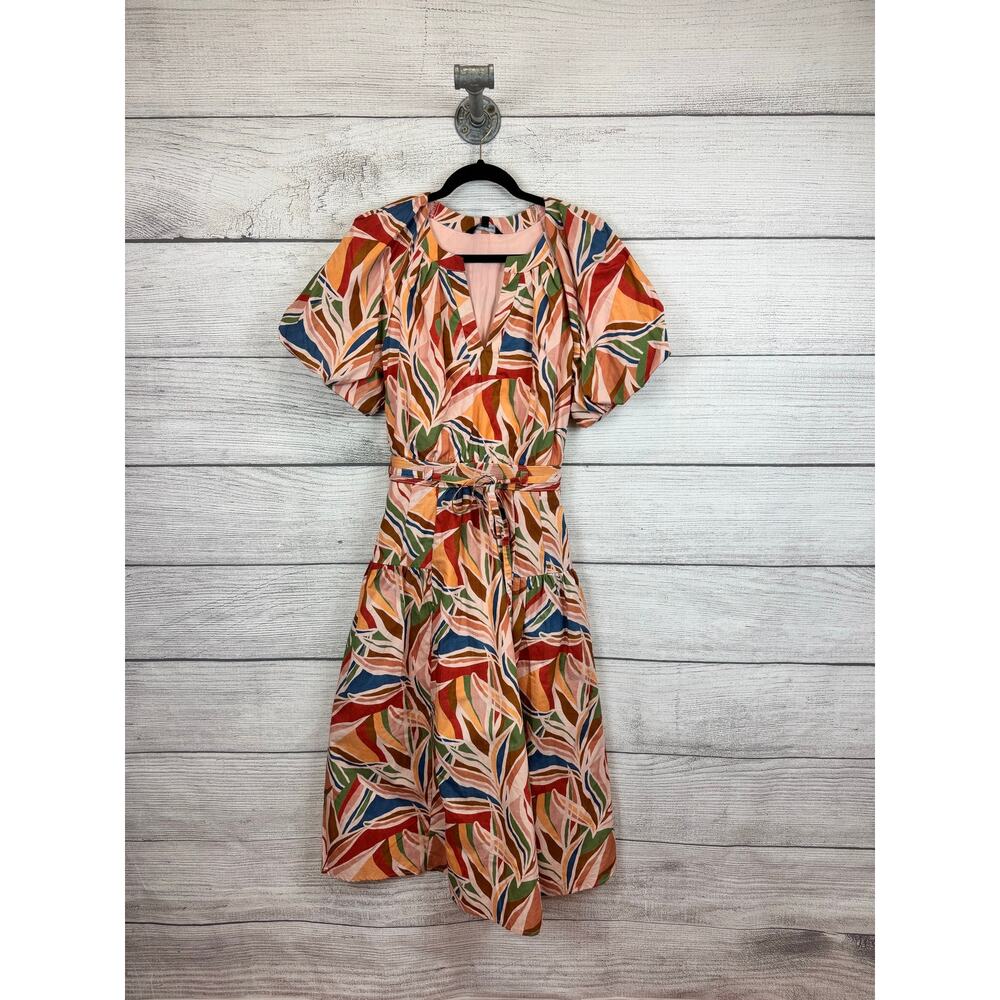 Strut & Bolt Women's Pink Printed Puff Sleeve Midi Dress Size Medium